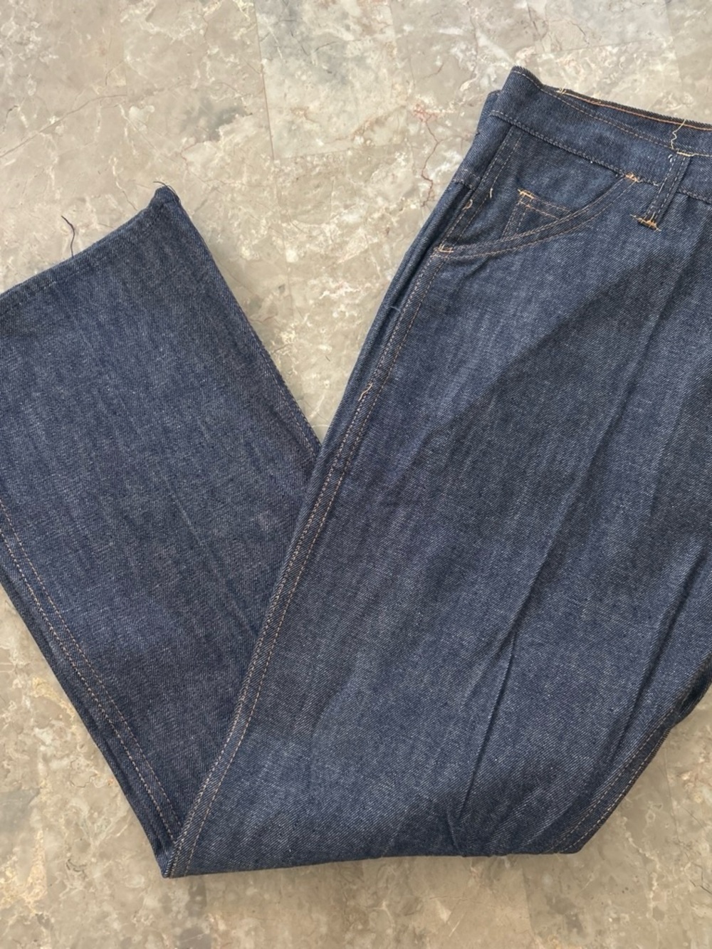 Vintage 1970s Tram Dark Wash Wide Leg Jeans 38x30 Made in Hong Kong